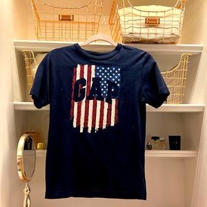 GAP Boy (L) Navy Blue Logo American Flag T-shirt 100% Contton